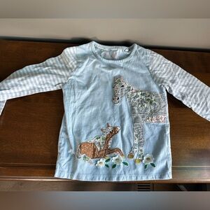 Girls Mini Boden Horse Embroidered Longsleeve Shirt
